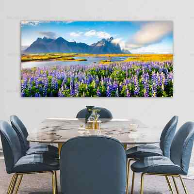 #ad Flower Field Mountain Landscape Canvas Painting Canvas Wall Art Home Decor Mural $27.54