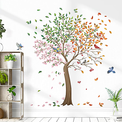 #ad #ad Colorful Large Tree Wall Stickers Tree with Flower Birds Peel and Stick Wall Art $37.15