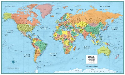 RMC World Map Poster Signature Series Large Wall Map Mural Home Decor 32quot; x 50quot; $19.95