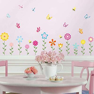 #ad Garden Flower Wall Decals Flower Wall Stickers Spring Garden Wall Colorful $17.39