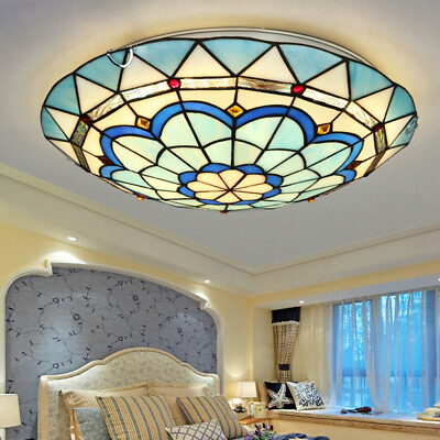 #ad Baroque Style Flush Mount Lamp Tiffany Style Art Deco Kitchen Blue Light Fixture $119.00
