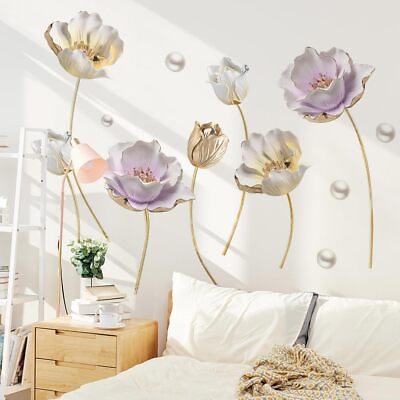 #ad 3D Flower Wall Stickers Gold Lotus Floral Wall Art Decals for Living Room Bed... $17.91