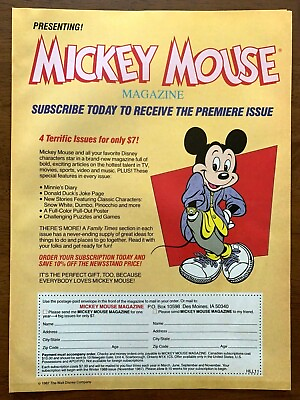 #ad 1987 Disney Mickey Mouse Magazine Subscription Vintage Print Ad Poster Pop Decor $14.99