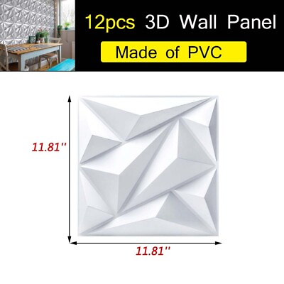 #ad 12PCS PVC 3D Wall Panels Decorative White Textured Diamond Design Ceiling 11.8quot; $29.99