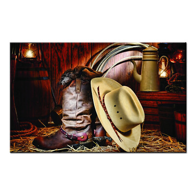 #ad Western Art Cowboy Straw Hat Boots Oil Painting Wall Decor Canvas Prints Picture $13.97