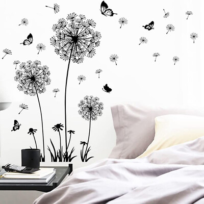 #ad Black Dandelion Flower Wall Stickers PVC Art Removable Decals Mural Home Decor $9.49
