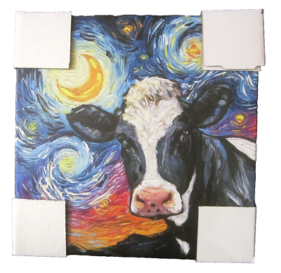 #ad Holstein Night Cow Farm Van Gogh Starry Night Stretched Canvas Wall Art Print $32.13