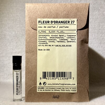 #ad Le Labo Fleur D#x27;Oranger 27 Eau de Parfum Sample Vial .025oz .75mL New in Pouch $9.80