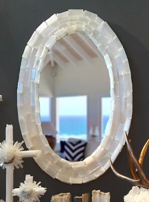 #ad Oval Selenite Gemstone Mirror Frame Selenite Mosaic Art Living Room Mirror Dec $362.56