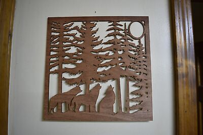 #ad #ad Wood Laser Cut 3 Wolves Howling Nature Decor Sign Rustic Wall Art Wolf $17.00