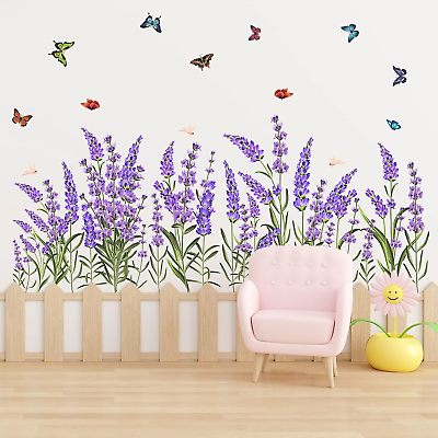 #ad Lavender Flowers Wall Corner Decals Wall Stickers for Living Room Lavender Flora $25.34