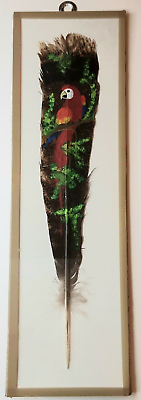 #ad Feather Hand Painted Parrot Artist Signed Mid Century Modern Home Decor $20.99