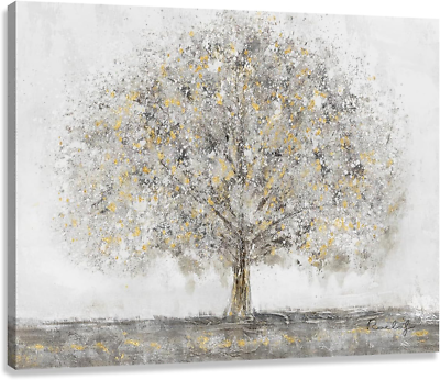 #ad #ad Bathroom Decor Wall Art Abstract Tree Picture Hand Painted Painting with Gold La $16.24