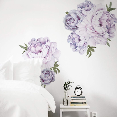 #ad #ad Peony Flowers Wall Decals Blossom Floral Wall Stickers Delicate Purple Flower W $18.60