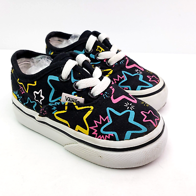 #ad Vans Off The Wall Baby Girl Size 4 Black All Over Stars Low Sneaker Shoes $23.52