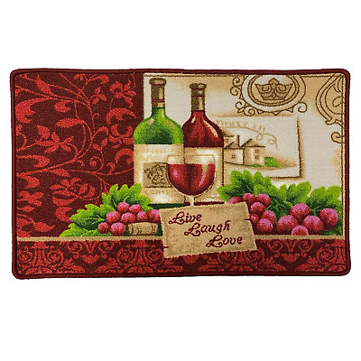 #ad Wine and Champagne Printed Skid Resistant Kitchen Rug Mat Burgundy 18x30 Inche $18.74