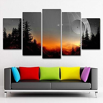 #ad Modular Canvas Pictures Wall Art Framed 5 Pieces Star Wars Tree Death Star Pa... $97.08