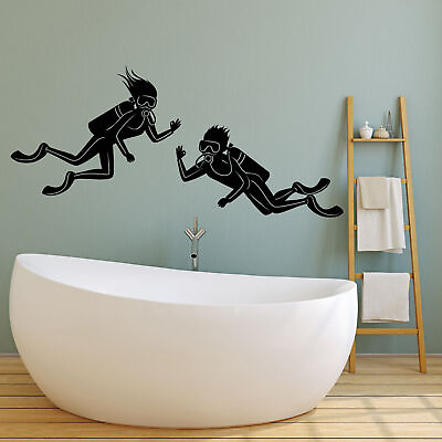#ad Vinyl Wall Decal Scuba Diving Underwater Funny Bathroom Decor Stickers 2454ig $69.99