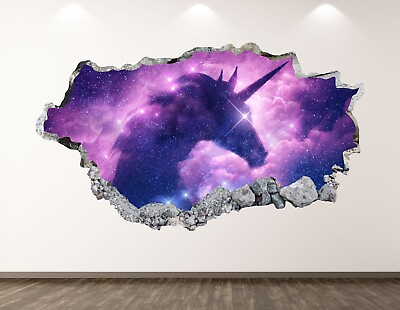#ad Unicorn Wall Decal Art Decor 3D Smashed Mythical Creature Kids Sticker BL358 $49.95
