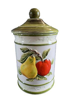 #ad Retro Cookie Jar 1960’s 70#x27;s Apple Pear Design Art Deco Kitchen Decor Fruit MCM $19.85