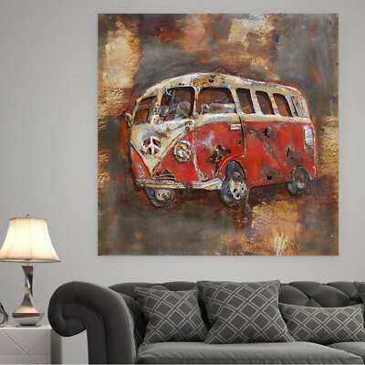 #ad Vintage 3D Outdoor Car Metal Art Painting on Iron Home Office Decoration Artwork $199.00