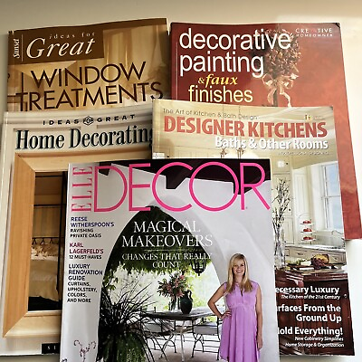 #ad HOME DECOR LOT of 4 Magazines Decorating Painting Window Kitchen Bath Elle $24.99