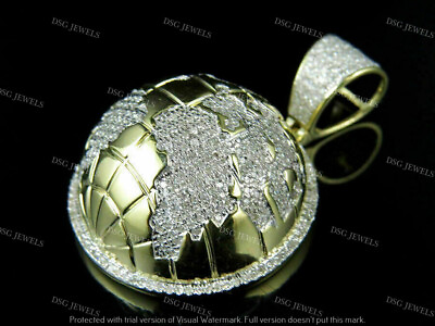 #ad 14K Silver Gold Finish Men#x27;s Half 3D Globe Charm Pendant 2Ct Moissanite 1.6quot; Inc $191.75
