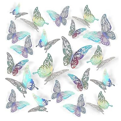 #ad 72 Pcs Butterfly Wall Stickers 3D Butterfly 72Pcs ButterflyRainbow Silver $15.32