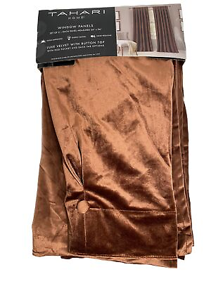 #ad NEW TAHARI Home Bronze Brown Velvet Curtains Drapes 35x96quot; 2PC Pleat Button $99.00