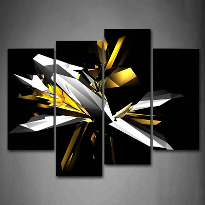 Abstract Wall Art Painting Black White Yellow Picture Decor Artwork Canvas Print $55.20