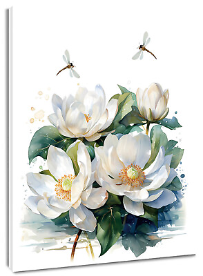 #ad Dragonfly Green Leaf Water Lily Canvas Wall Art for Bathroom Living Room Bedroom $7.99
