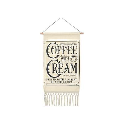 #ad Coffee With Cream Linen Saying Kitchen Sign Elegant Linen Hanging Poster $19.99