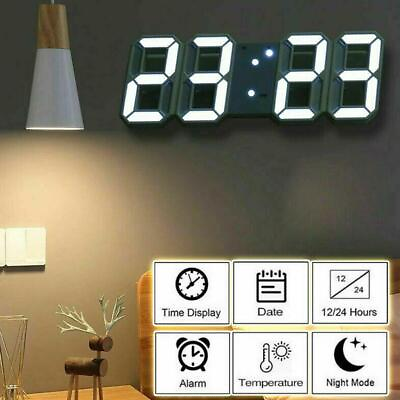 #ad USB Digital 3D LED Big Wall Desk Alarm Clock Snooze 12 24 Hours Auto Brightness $8.98