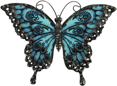 #ad LIFFY Metal Butterfly Wall Decor Glass Outdoor Wall Art Sculptures 12quot; Hanging G $34.99