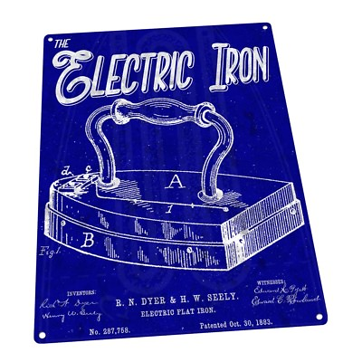 #ad Blueprint Electric Iron Patent Illustration Metal Sign; Wall Decor for Bathroom $89.99