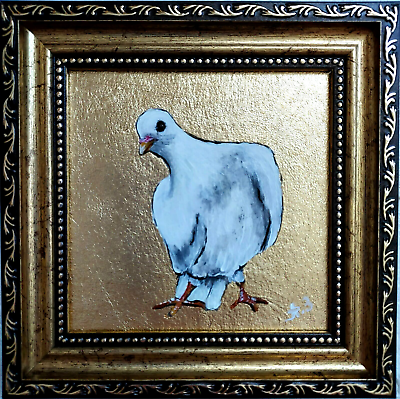 #ad Pigeon painting Gold leaf Painting framed small art Portrait white pigeon art $49.00