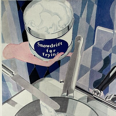 Antique SNOWDRIFT Lard Advertisement Print Ad 1927 ART DECO Kitchen Cooking Pan $16.62