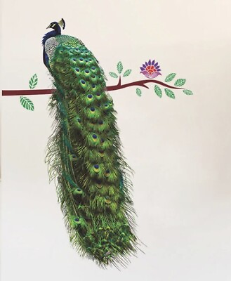 #ad NEW 31” x 24” Large Perching Peacock amp; Flowers Wall Sticker Decor Sticker Decal $29.99