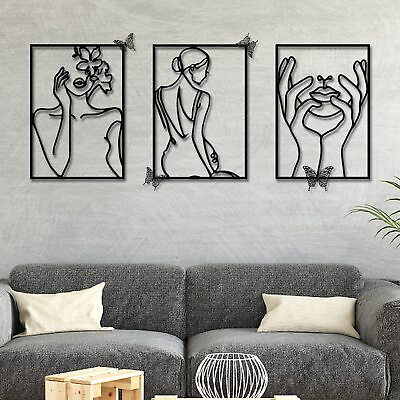#ad Wall Art Decor for Bedroom Living Room 3 Pieces Large Metal Minimalist Woman... $38.42