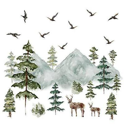 #ad Mountain Wall Decals Large Pine Tree Wall Decals Peel and Stick Woodland Animal $23.48