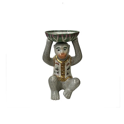 #ad Vintage Oriental Gray Base Color Monkey Holding Bowl Figure ws3849 $625.00