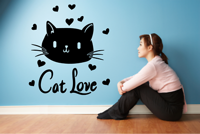 Cat Love Heart Kitty Animals Animal Wall Art Stickers for Kids Home Room Decals $12.50