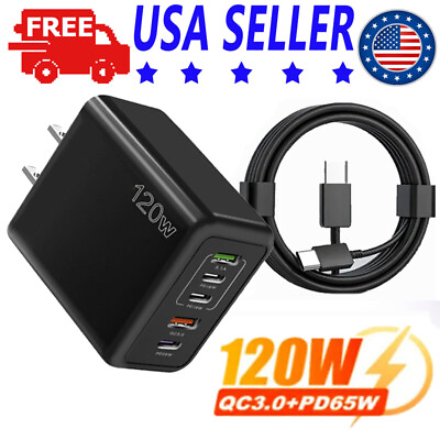 #ad 120W Fast Charger USB Type C Wall For Samsung A15 A14 5G A03 A55 A54 A72 A33 A25 $13.59