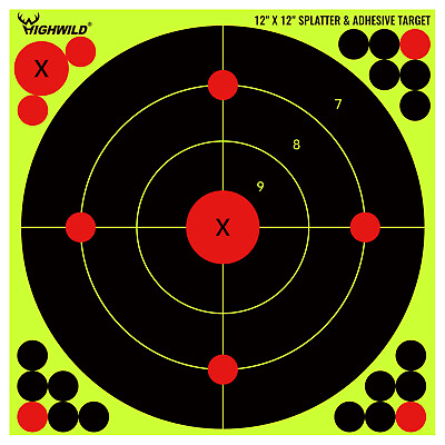#ad 12X12 Inch Splatter Adhesive Bullseye Fluorescent Yellow Shooting Target Sticker $9.99