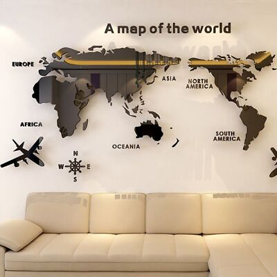 #ad #ad World Map Acrylic Solid Bedroom Wall Stickers Decoration $165.99