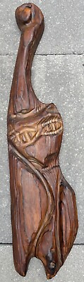 #ad Vintage 60s Wood Carving Cryptomeria Cat Wall Hanging Mid Century Kitsch Witco $225.00