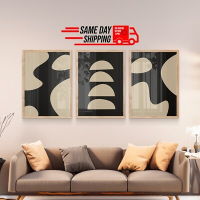 #ad 3 piece Framed Canvas Wall Art Modern Abstract Geometric Style Print Set $215.00