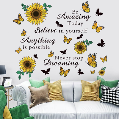 #ad Inspirational Quote Wall Decals Sunflower Wall Stickers Removable Positive Sayin $18.13