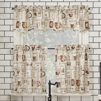 #ad Bristol Coffee Themed Kitchen Curtain Set Ivory Polyester by No. 918 $16.83