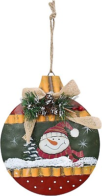 #ad Rustic Christmas Sign Snowman Decor Wreath Christmas Hanging Sign with Bow Berri $13.99